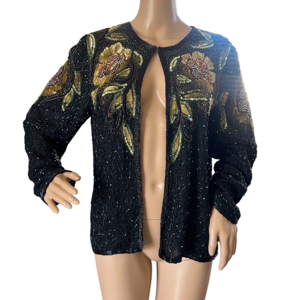 Vintage Megere Evening Beaded Sequin Silk Cardigan